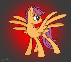 Size: 1000x870 | Tagged: safe, artist:serra20, character:scootaloo, female, gradient background, older, solo, spread wings, wings