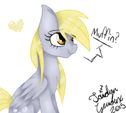 Size: 1024x916 | Tagged: safe, artist:jaidyn-fangtrap, character:derpy hooves, species:pegasus, species:pony, bronybait, cute, female, heart, mare, scrunchy face, simple background, sitting, solo
