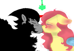 Size: 1042x716 | Tagged: safe, artist:franciska1991, character:fluttershy, character:king sombra, species:umbrum, ship:sombrashy, female, kissing, male, shipping, straight
