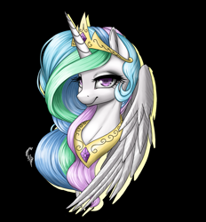 Size: 1263x1360 | Tagged: safe, artist:calyartist, character:princess celestia, bedroom eyes, bust, colored pupils, female, portrait, smiling, solo