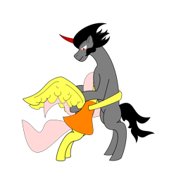 Size: 4009x4181 | Tagged: safe, artist:franciska1991, character:fluttershy, character:king sombra, species:pony, ship:sombrashy, absurd resolution, bipedal, clothing, dress, female, hug, male, shipping, simple background, straight, transparent background