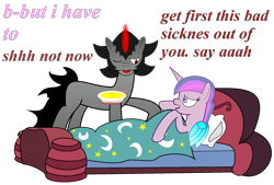 Size: 1941x1312 | Tagged: safe, artist:franciska1991, character:king sombra, character:twilight sparkle, character:twilight sparkle (alicorn), species:alicorn, species:pony, ship:twibra, caring for the sick, cold blooded twilight, engrish, female, male, mare, shipping, sick, simple background, straight, transparent background