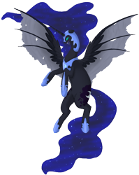 Size: 548x688 | Tagged: safe, artist:kittyisawolf, character:nightmare moon, character:princess luna, alternate design, fangs, female, simple background, solo, torn wings, transparent background