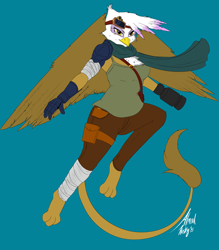 Size: 2100x2400 | Tagged: safe, artist:almondhusky, character:gilda, species:anthro, species:digitigrade anthro, species:griffon, colored, female, goggles, simple background, solo