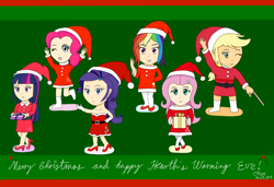 Size: 1500x1024 | Tagged: safe, artist:infinityr319, character:applejack, character:fluttershy, character:pinkie pie, character:rainbow dash, character:rarity, character:twilight sparkle, species:human, christmas, humanized, mane six