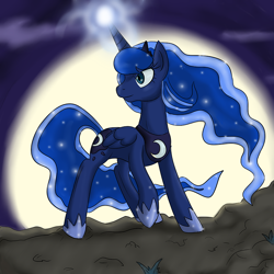 Size: 800x800 | Tagged: safe, artist:himanuts, character:princess luna, female, glowing horn, magic, moon, solo