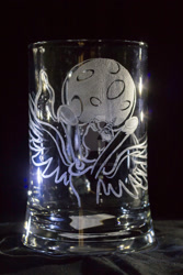 Size: 1024x1536 | Tagged: safe, artist:rtry, character:princess luna, craft, engraving, female, glass, moon, mug, solo