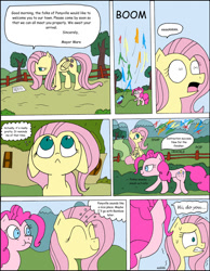 Size: 1024x1322 | Tagged: safe, artist:average-00, character:fluttershy, character:pinkie pie, comic:opposites, comic, floppy ears, party cannon