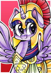 Size: 1024x1457 | Tagged: safe, artist:j-lin-mlp, character:twilight sparkle, character:twilight sparkle (alicorn), species:alicorn, species:pony, armor, armor skirt, athena sparkle, clothing, cute, female, mare, skirt, solo, traditional art, twiabetes