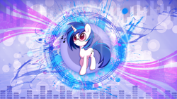 Size: 3840x2160 | Tagged: safe, artist:grumblepluck, artist:skrayp, character:dj pon-3, character:vinyl scratch, species:pony, species:unicorn, absurd file size, bubble, cutie mark, female, hooves, horn, mare, paint splatter, solo, sunglasses, vector, wallpaper, whistling