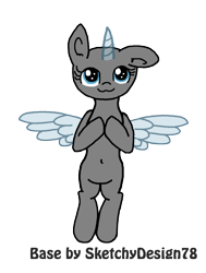 Size: 1007x1333 | Tagged: safe, artist:sketchydesign78, species:pony, base, belly button, cute, female, horn, mare, on back, simple background, solo, wings