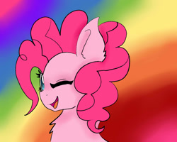 Size: 1024x819 | Tagged: safe, artist:jaidyn-fangtrap, character:pinkie pie, female, rainbow background, solo, wink