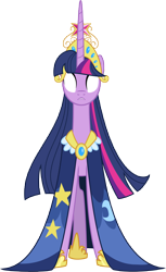 Size: 6153x10043 | Tagged: safe, artist:multiversecafe, character:twilight sparkle, species:pony, species:unicorn, absurd resolution, alternate body style, big crown thingy, blank eyes, cape, clothing, element of magic, female, glowing eyes, jewelry, older, regalia, simple background, solo, transparent background, vector, white eyes