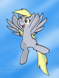 Size: 800x1045 | Tagged: safe, artist:blayaden, character:derpy hooves, species:pegasus, species:pony, female, flying, happy, mare, solo, traditional art