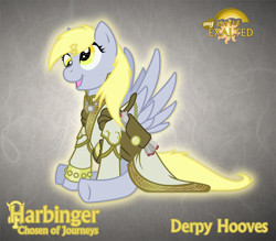 Size: 1280x1123 | Tagged: safe, artist:rhanite, character:derpy hooves, species:pegasus, species:pony, g4, abstract background, crossover, exalted, female, mare, photoshop, sidereal exalted, sitting, solo