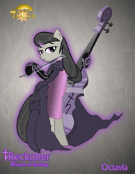 Size: 995x1280 | Tagged: safe, artist:rhanite, character:octavia melody, species:earth pony, species:pony, abstract background, bipedal, cello, crossover, exalted, female, gray background, mare, musical instrument, photoshop, sidereal exalted, simple background, solo