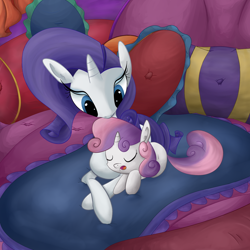 Size: 2000x2000 | Tagged: safe, artist:lyricjam, character:rarity, character:sweetie belle, bond, bonding, cute, diasweetes, duo, ear fluff, open mouth, sisters, sleeping