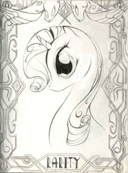 Size: 816x1098 | Tagged: safe, artist:lordspiffy, character:rarity, species:pony, species:unicorn, art deco, female, monochrome, pencil drawing, solo, traditional art