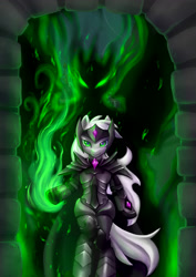 Size: 2480x3507 | Tagged: safe, artist:ailish, oc, oc only, species:anthro, armor, gate, looking at you, magic, solo