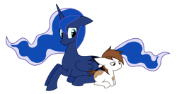 Size: 1662x884 | Tagged: safe, artist:thedeseasedcow, character:pipsqueak, character:princess luna, species:alicorn, species:earth pony, species:pony, g4, colt, duo, ethereal mane, female, foal, male, mare, pinto, prone, simple background, transparent background