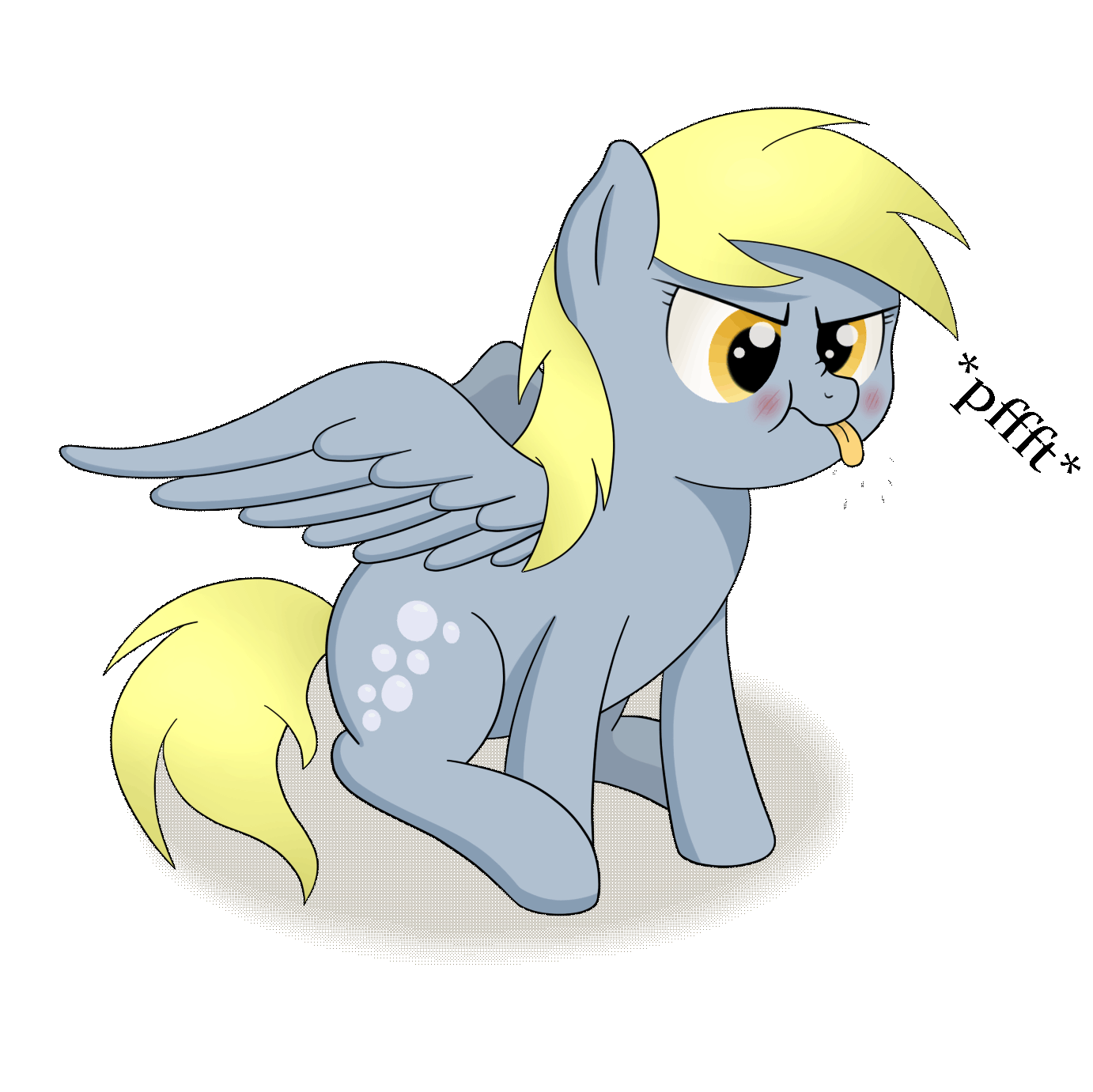 Size: 1382x1381 | Tagged: safe, artist:flufflelord, character:derpy hooves, species:pony, animated, cute, derpabetes, derpy being derpy, female, nose wrinkle, onomatopoeia, pfft, raspberry, raspberry noise, silly, silly pony, solo, spread wings, wings