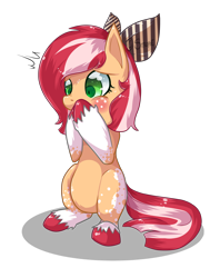 Size: 2300x2900 | Tagged: safe, artist:sitrophe, oc, oc only, oc:candy bacon, bow, hair bow, solo, toothache