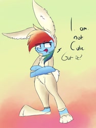 Size: 768x1024 | Tagged: safe, artist:lumepone, character:rainbow dash, species:pony, bipedal, bunny costume, clothing, female, i'm not cute, solo