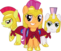 Size: 5984x5000 | Tagged: safe, artist:spaceponies, character:apple bloom, character:scootaloo, character:sweetie belle, absurd resolution, armor, cape, clothing, cmc cape, cutie mark crusaders, guardsmare, royal guard, simple background, transparent background, vector, war face