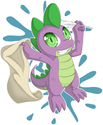 Size: 3950x4778 | Tagged: safe, artist:zaiyaki, character:spike, species:dragon, male, quill, scroll, solo