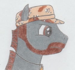 Size: 384x358 | Tagged: safe, artist:agentappleblanket, oc, oc only, oc:leadhoof, beard, camouflage, clothing, facial hair, hat, pencil drawing, traditional art