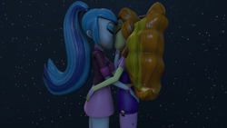 Size: 1920x1080 | Tagged: safe, artist:blumppidy, character:adagio dazzle, character:sonata dusk, ship:sonagio, my little pony:equestria girls, 3d, 3d model, eyes closed, female, kissing, lesbian, shipping