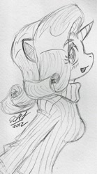 Size: 713x1281 | Tagged: safe, artist:cskairi, character:rarity, species:anthro, monochrome, traditional art