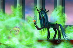 Size: 2270x1500 | Tagged: safe, artist:rose-beuty, character:princess cadance, character:queen chrysalis, species:changeling, changeling queen, crown, female