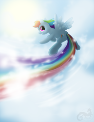 Size: 618x800 | Tagged: safe, artist:aylastardragon, character:rainbow dash, species:pegasus, species:pony, cloud, female, flying, mare, open mouth, profile, sky, solo