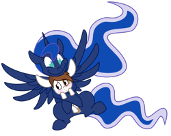 Size: 1215x965 | Tagged: safe, artist:thedeseasedcow, character:pipsqueak, character:princess luna, species:pony, g4, blushing, colt, duo, foal, hape, hug, male, no pupils, overhead view, simple background, smiling, spread wings, transparent background, wings
