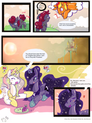 Size: 2286x3060 | Tagged: safe, artist:for-the-plot, character:princess celestia, character:princess luna, oc, canterlot, comic, for the plot, grapes, high res, sun, wine