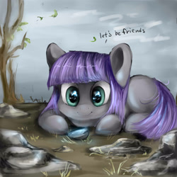 Size: 3000x3000 | Tagged: safe, artist:katemaximova, character:boulder, character:maud pie, species:earth pony, species:pony, episode:maud pie, g4, my little pony: friendship is magic, blank flank, cute, dawwww, dialogue, female, filly, glow, happy, hnnng, maudabetes, prone, rock, smiling, solo, weapons-grade cute, when she smiles, younger