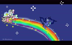 Size: 7200x4500 | Tagged: safe, artist:ask-molestia, character:princess celestia, character:princess luna, absurd resolution, monocle, necktie, nyan cat, rainbow, space, tea, the answer to life