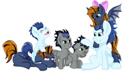Size: 500x290 | Tagged: safe, artist:bookxworm89, character:soarin', oc, oc:ester, species:bat pony, species:pegasus, species:pony, colt, family, female, filly, male
