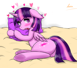 Size: 1800x1600 | Tagged: safe, artist:kanaowo, character:twilight sparkle, character:twilight sparkle (alicorn), species:alicorn, species:pony, blushing, female, heart, heart eyes, pillow, solo, underhoof, wingding eyes