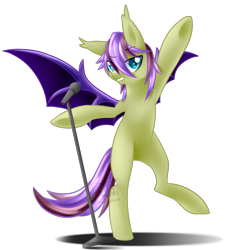 Size: 1000x1000 | Tagged: safe, artist:sweettots, species:bat pony, species:pony, bipedal, microphone, simple background, solo, transparent background