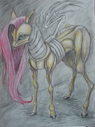 Size: 1280x1707 | Tagged: safe, artist:sweetstrawberryblood, character:fluttershy, female, flutterbot, pen drawing, robot, solo, traditional art