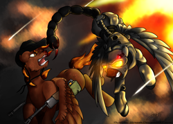 Size: 2800x2000 | Tagged: safe, artist:thunder-stream, oc, oc only, oc:calamity, fallout equestria, battle saddle, enclave, glowing eyes, grand pegasus enclave, gun, rifle, sniper rifle, weapon