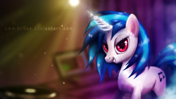 Size: 1920x1080 | Tagged: safe, artist:br0ny, character:dj pon-3, character:vinyl scratch, species:pony, species:unicorn, g4, female, mare, music, photoshop, solo, wallpaper