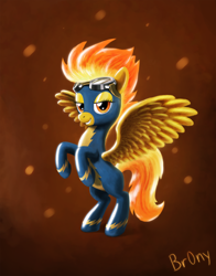 Size: 1200x1528 | Tagged: safe, artist:br0ny, character:spitfire, species:pegasus, species:pony, action pose, female, goggles, looking at you, mare, photoshop, rearing, solo, spread wings, wings, wonderbolts uniform