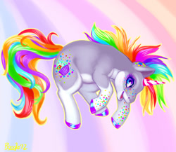 Size: 700x608 | Tagged: safe, artist:penanggalan, oc, oc only, oc:funfetti sprinkle, g3, extended cutie mark, needs more saturation, rainbow hair, solo