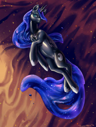 Size: 973x1280 | Tagged: safe, artist:trunchbull, character:princess luna, commission, female, latex, rubber, shiny, solo