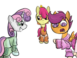 Size: 2000x1500 | Tagged: safe, artist:minosua, character:apple bloom, character:scootaloo, character:sweetie belle, clothing, cute, cutie mark crusaders, dress, dressing, fashion, fashion style, socks, stockings