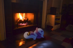 Size: 2464x1632 | Tagged: safe, artist:oppositebros, character:princess luna, female, filly, fireplace, irl, photo, ponies in real life, s1 luna, sleeping, solo, woona