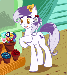 Size: 678x754 | Tagged: safe, artist:kidkaizer, oc, oc only, species:pony, eyeshadow, flower, flower pot, makeup, open mouth, potted plant, solo